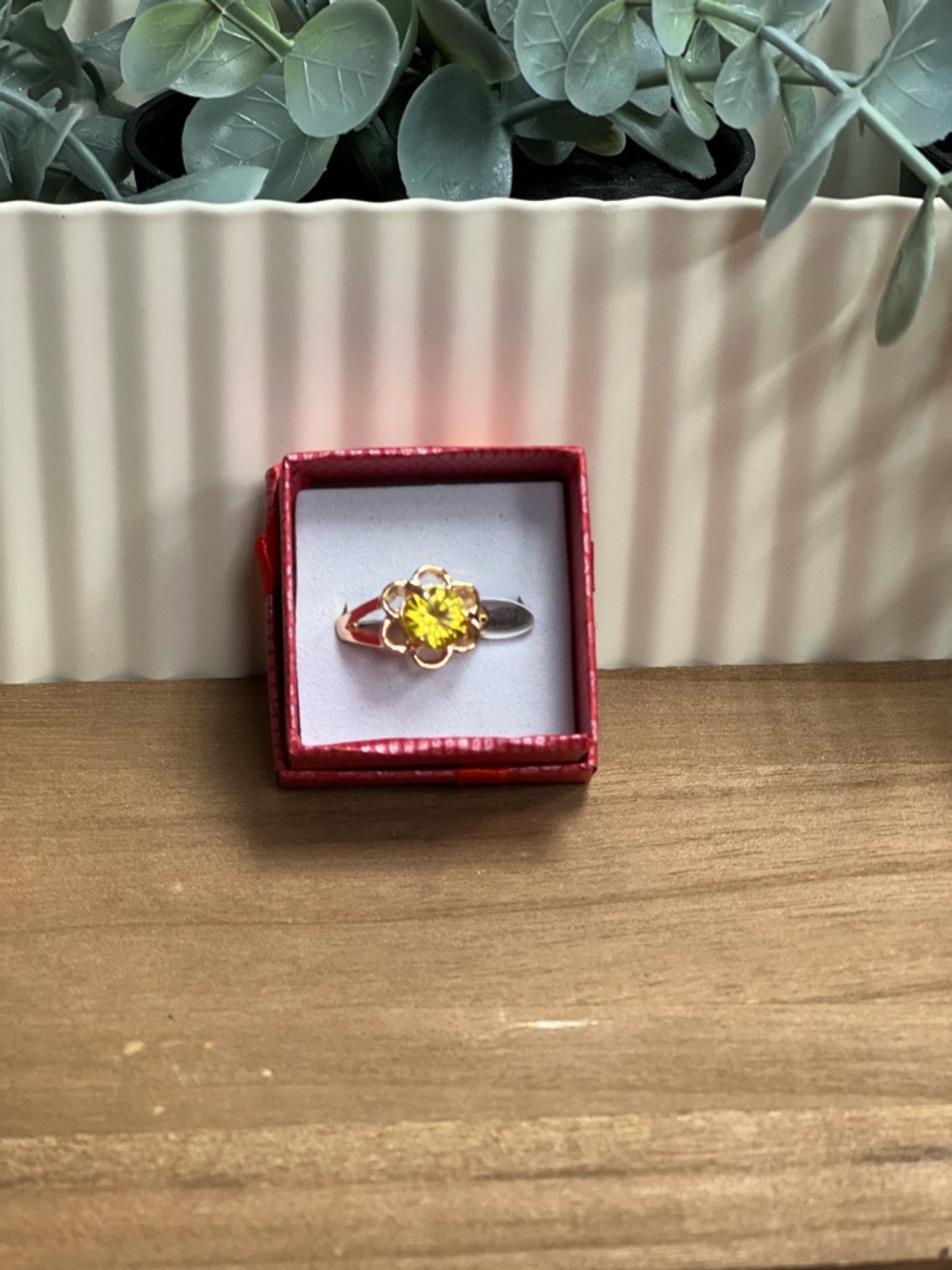 Yellow Flower Gemstone CZ Ring -